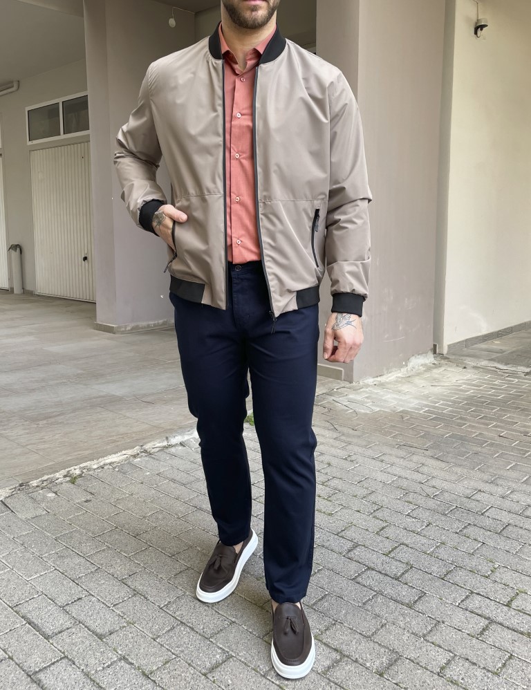 Ανδρικό μπεζ ελαφρύ Bomber Jacket WS2803B φωτογραφία